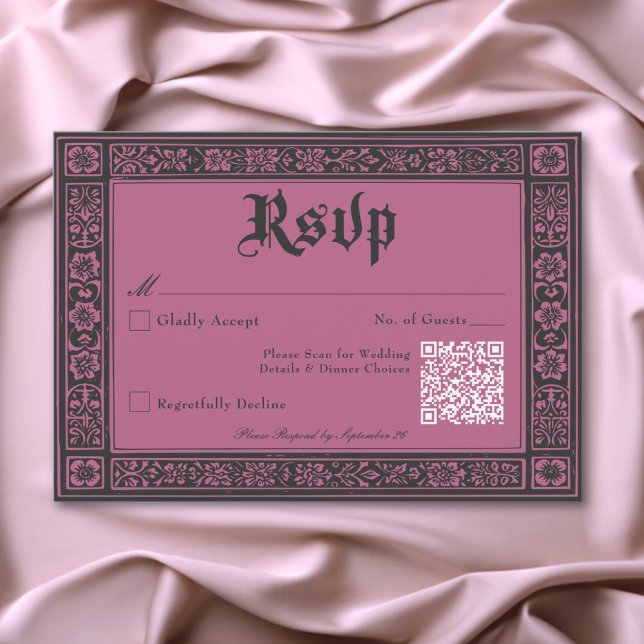 Cartão RSVP Gótica Black Burgundy Medieval Até Casamento da Mo (Gothic Black Burgundy Medieval Until Death Wedding RSVP Card)