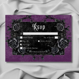 Cartão RSVP Gótica Black Raven e Rosas Janto Roxo