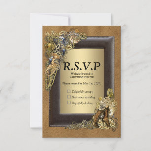 Cartão RSVP Gótico - Casamento Steampunk em Camurça