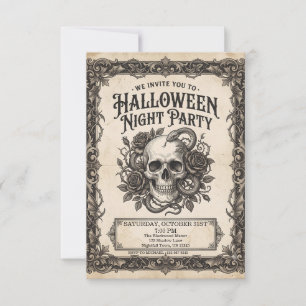 Cartão RSVP Gótico Crânio Cobra Noite de Halloween Festa Vinta