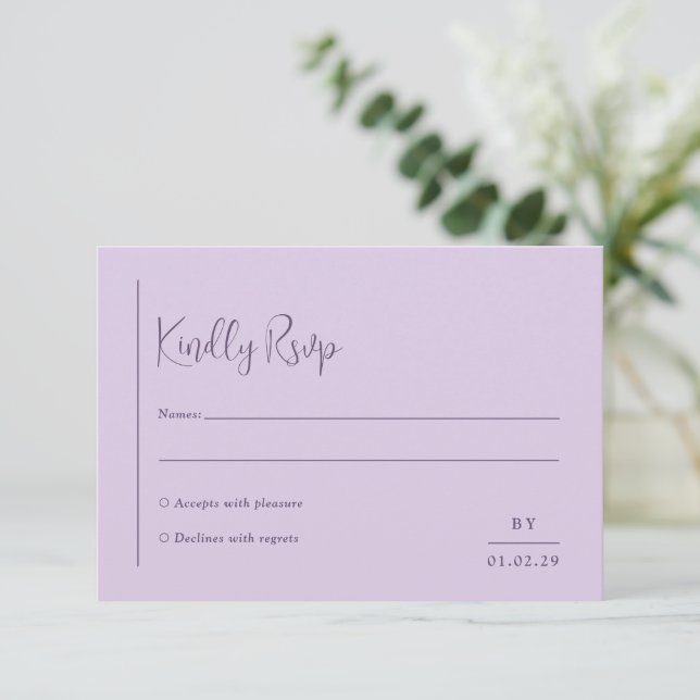 Cartão RSVP Grace Lilac Modern Wedding (Em pé/Frente)