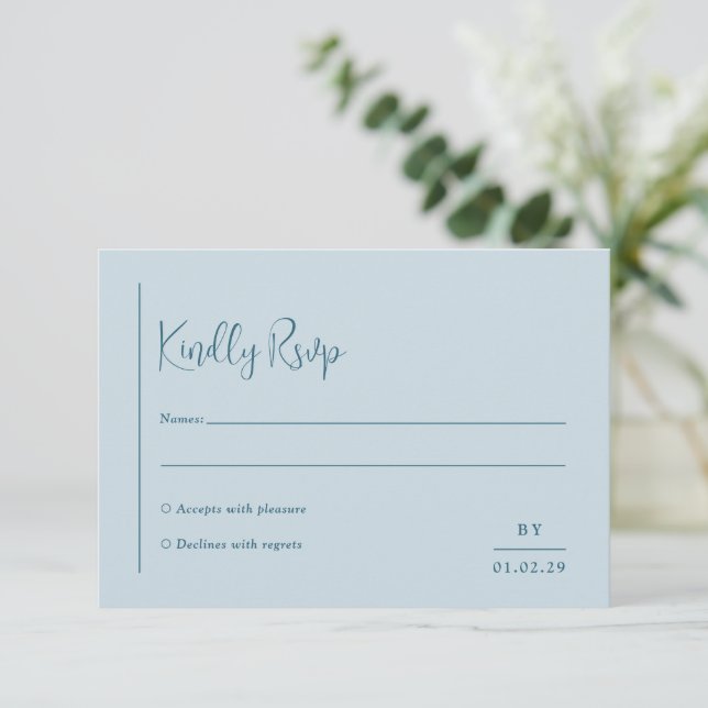 Cartão RSVP Grace Muted Blue Modern Weds (Em pé/Frente)