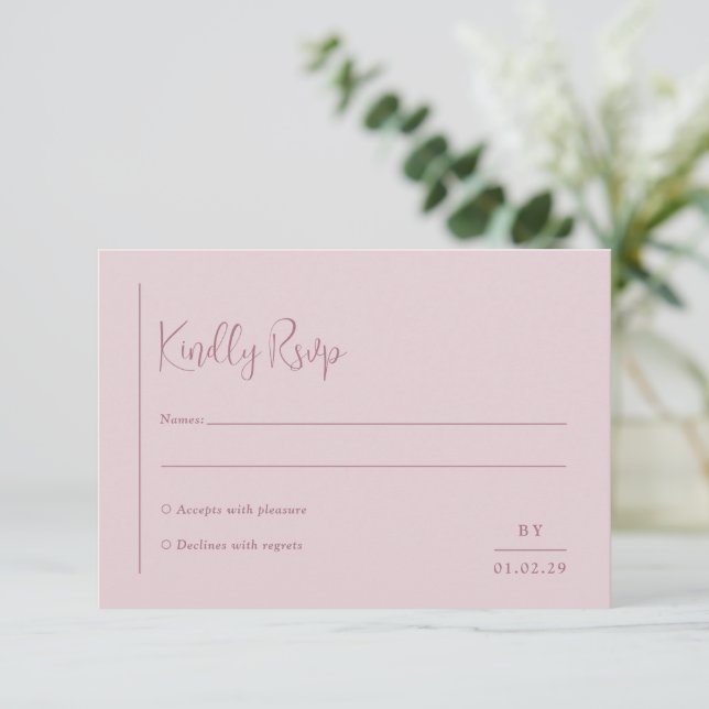 Cartão RSVP Grace Muted Pink Modern Wedding (Em pé/Frente)