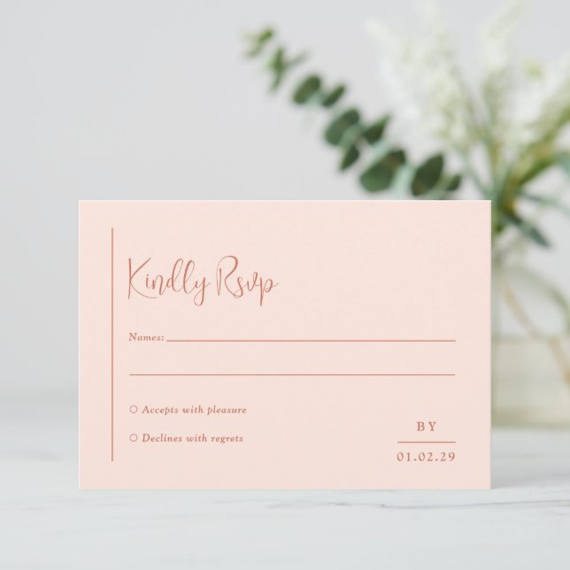 Cartão RSVP Grace Peach Modern Wedding (Em pé/Frente)