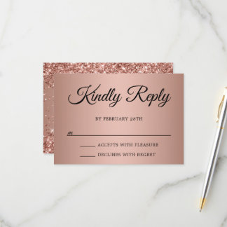 Cartão RSVP Gradiente Rosa Dourado Brilhante Casamento Respond