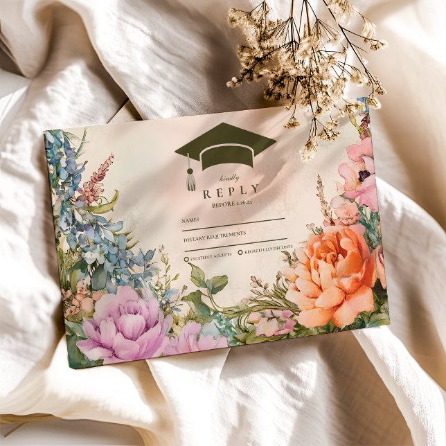 Cartão RSVP Graduação de Graduação de Flor Selvagem de Laranja (Criador carregado)