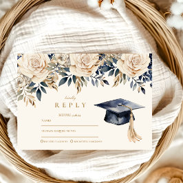 Cartão RSVP Graduação Floral Dourada do Elegante