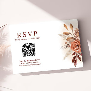 Cartão RSVP Grama das Pampas Terra Código QR Floral Casamento
