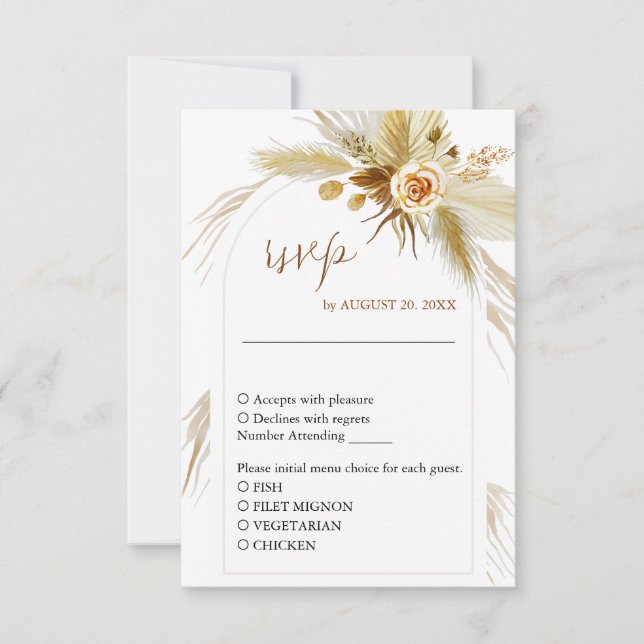 Cartão RSVP Grama das Pampas tropical boêmio elegante  (Frente)