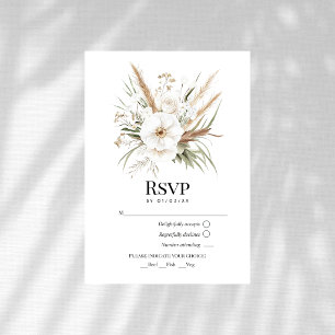 Cartão RSVP Grama Rústica das Pampas Floral Branca Casamento B