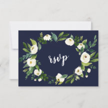 Grande Coroa Floral Branca em Aquarela Azul Escuro