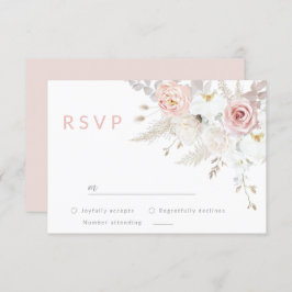 Cartão RSVP Grande Elegância: Casamento Floral Blush & White