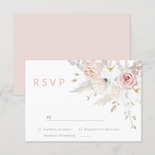 Cartão RSVP Grande Elegância: Casamento Floral Blush & White