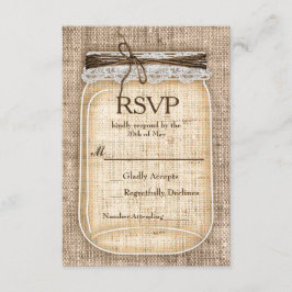 Cartão RSVP Grande Pote de Pedra & Renda de Aniagem Casamento 