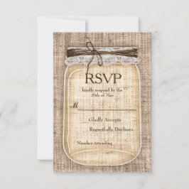 Cartão RSVP Grande Pote de Pedra & Renda de Aniagem Casamento 