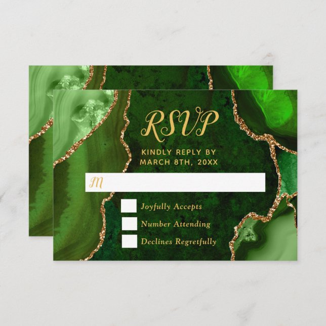 Cartão RSVP Green and Gold Agate Marble (Frente/Verso)