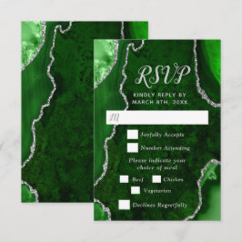 Cartão RSVP Green and Silver Agate Wedding Meal Choice