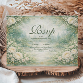 Cartão RSVP Green Floral Gold Garden Quinceañera