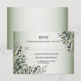 Cartão RSVP Green Leaves Black Olive Elegant Wedding Party
