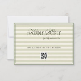Cartão RSVP Green Striped Old Money Wedding QR code