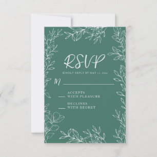 Cartão RSVP ]Green White Botanical Line Art Weding