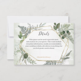 Cartão RSVP Greenery boho gold geometric wedding details
