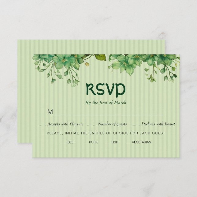 Cartão RSVP Greenery, casamento de stripes Dia de São Patrício (Frente/Verso)