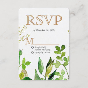 Cartão RSVP Greenery & Dourado Leaf Enquadrada Folhas Casament