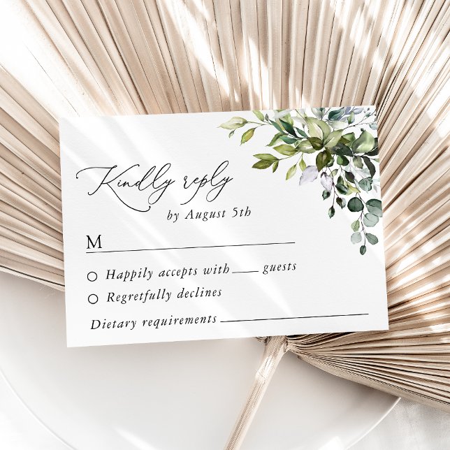 Cartão RSVP Greenery, Eucalyptus Leaves, Botanical Wedding (Criador carregado)
