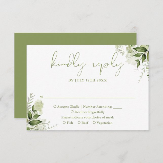 Cartão RSVP Greenery Floral Elegante Moss Casamento Verde (Frente/Verso)