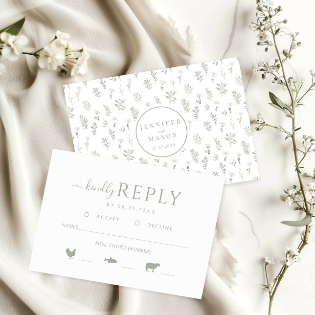 Cartão RSVP Greenery Floral Rustic Weding Kindly Responder (Criador carregado)