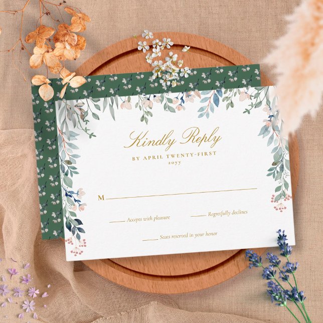 Cartão RSVP Greenery Floral Wildflower Wedding (Greenery Floral Wildflowers Wedding RSVP Card)