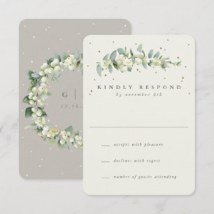 Cartão RSVP Greige/Cream Snowberry+Eucalipto Casamento