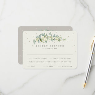 Cartão RSVP Greige/Crema Snowberry+Haste de Eucalipto Casament