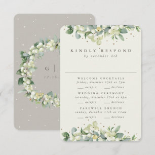 Cartão RSVP Greige Snowberry+Eucalyptus Wedding Multi-Evento