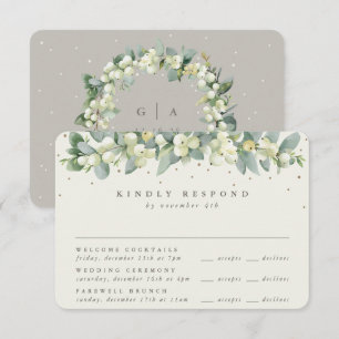 Cartão RSVP Greige Snowberry+Eucalyptus Wedding Multi-Evento