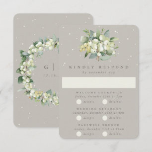 Cartão RSVP Greige Snowberry+Eucalyptus Wedding Multi-Evento