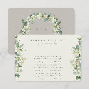 Cartão RSVP Greige Snowberry+Eucalyptus Wedding Multi-Evento