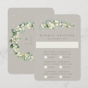 Cartão RSVP Greige Snowberry+Eucalyptus Wedding Multi-Evento