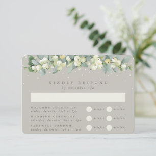 Cartão RSVP Greige Snowberry+Eucalyptus Wedding Multi-Evento