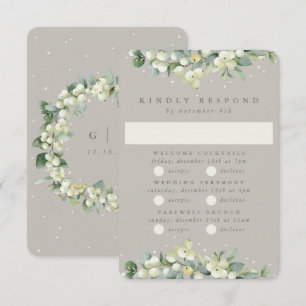 Cartão RSVP Greige Snowberry+Eucalyptus Wedding Multi-Evento