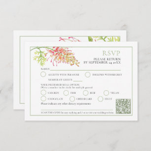Cartão RSVP Grevillea d'água cor verde branco casamento QR