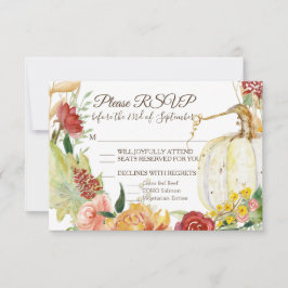 Cartão RSVP Grinalda de casamento outonal com flores brancas e