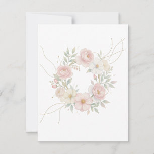 Cartão RSVP Grinalda Floral Pastel Rosa Elegante Design Botâni
