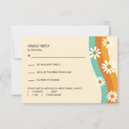 Cartão RSVP Groovy Rainbow 1970s Style Boho Daisy Wedding
