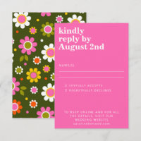 Groovy Retro Anos 60 Flores Rosa Brilhante Verde C