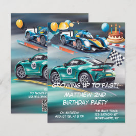 Cartão RSVP Growing Up To Fast Boy Birthday Party Invitation