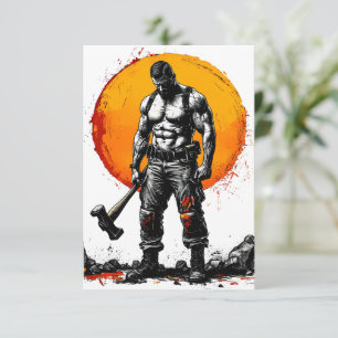 Cartão RSVP guerreiro barbárie fantasia medieval força do humm