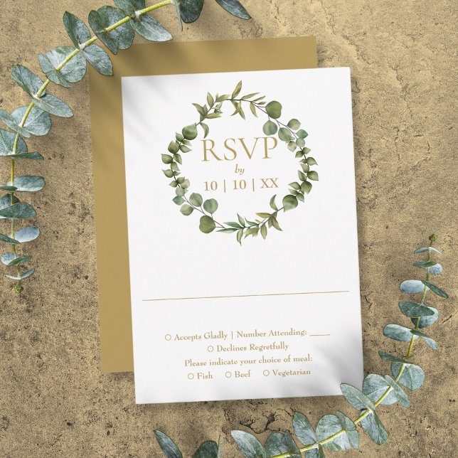 Cartão RSVP Guirlanda Botânica Elegante Dourada (Botanical Greenery Garland Elegant Gold RSVP Card)
