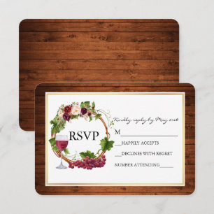 Cartão RSVP Guirlanda de madeira com uvas florais em aquarela 